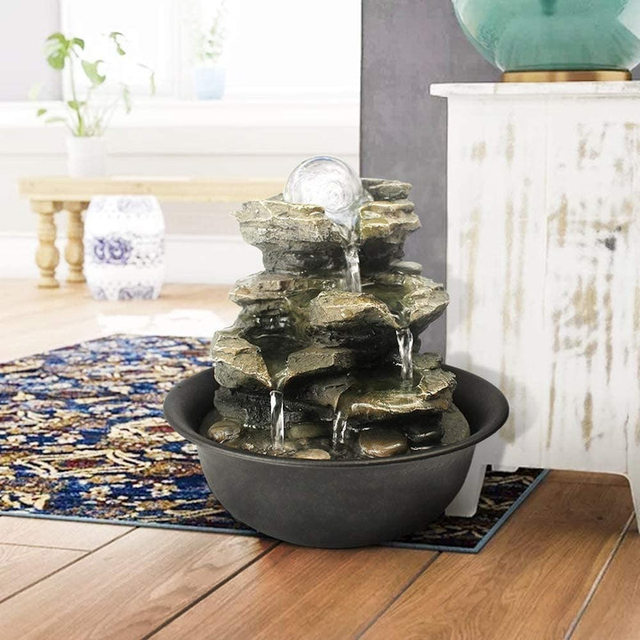 8 3 inch H 4 Tier Cascading Rock Falls Tabletop Water Fountain W/Light Grey Polyresin Lighted Pump Included - Diamond Home USA