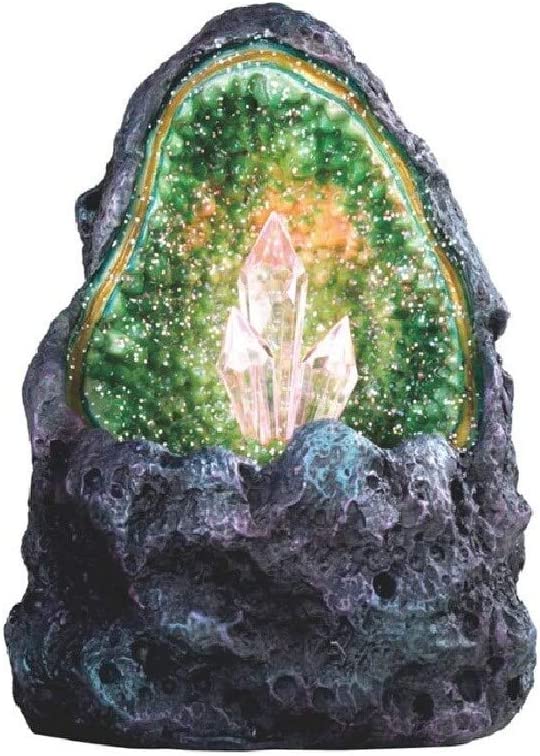 5" h Green Crystal Cave Rock Geode Led Statue Fantasy
