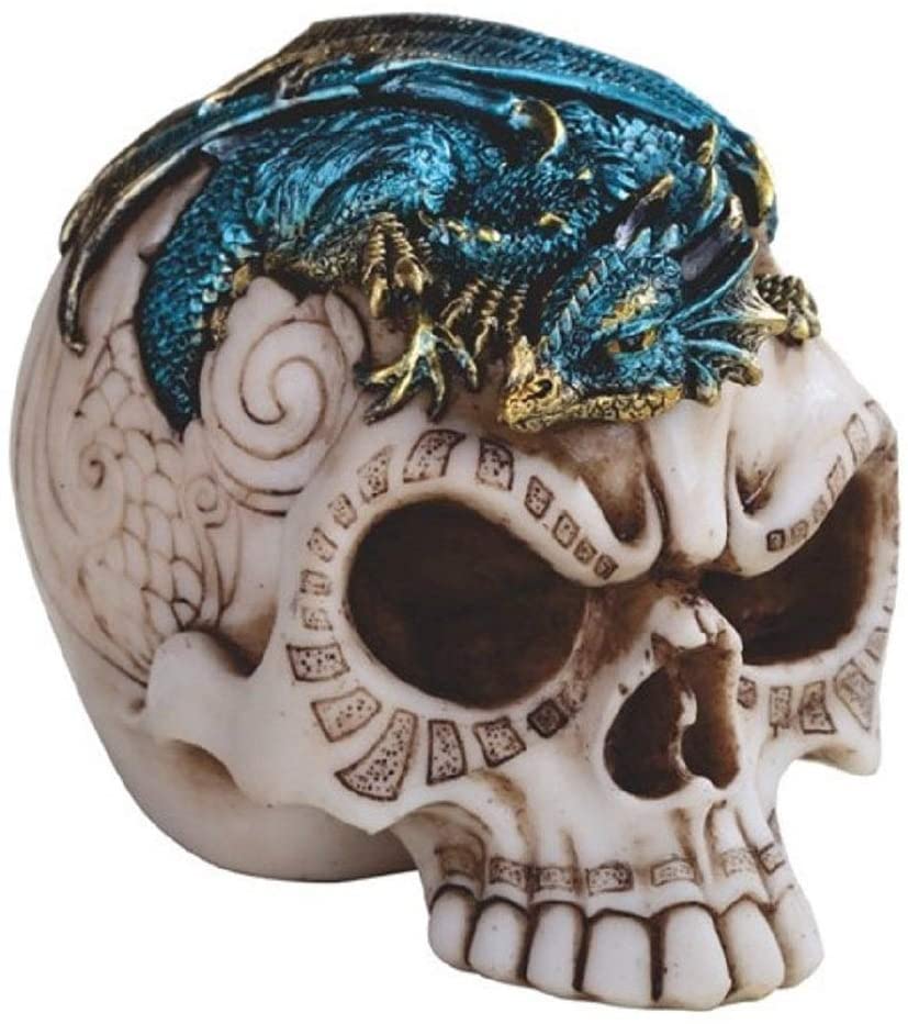 4" w Skull Blue Dragon Statue Fantasy Decoration Figurine
