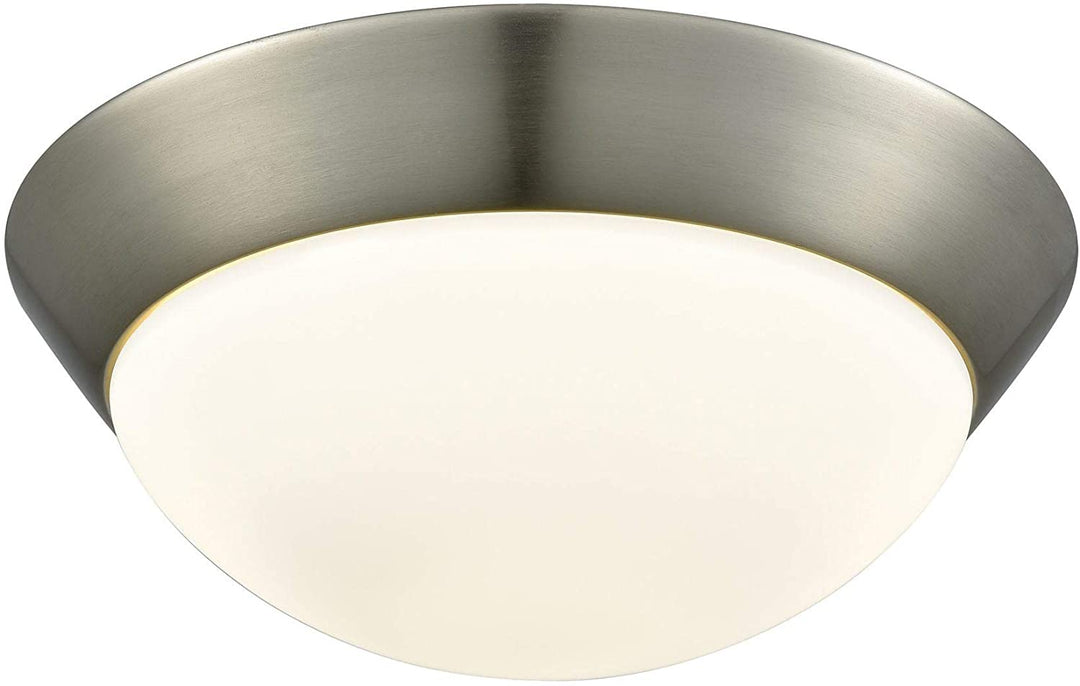 Medium 1 Light Led Flush Mount Satin Nickel Opal Glass White