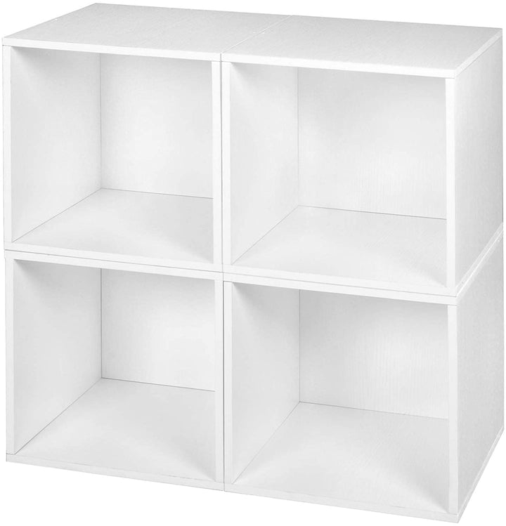 Storage Set 4 Cubes White Wood Grain Modern Contemporary
