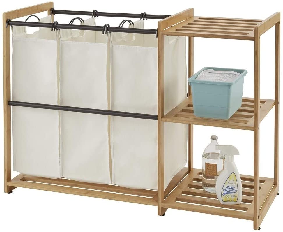 3 Bag Bamboo Laundry Station White