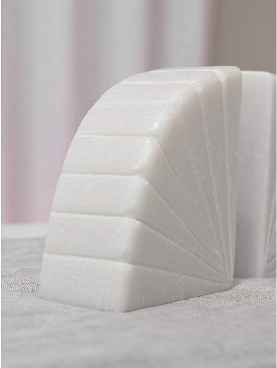 Semicircle Marble Bookends Set 2 White Modern Contemporary Stone Finish