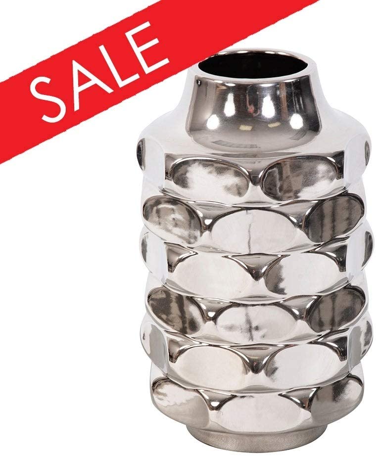 Metallic Silver Ceramic Vase Small 10h X 6w