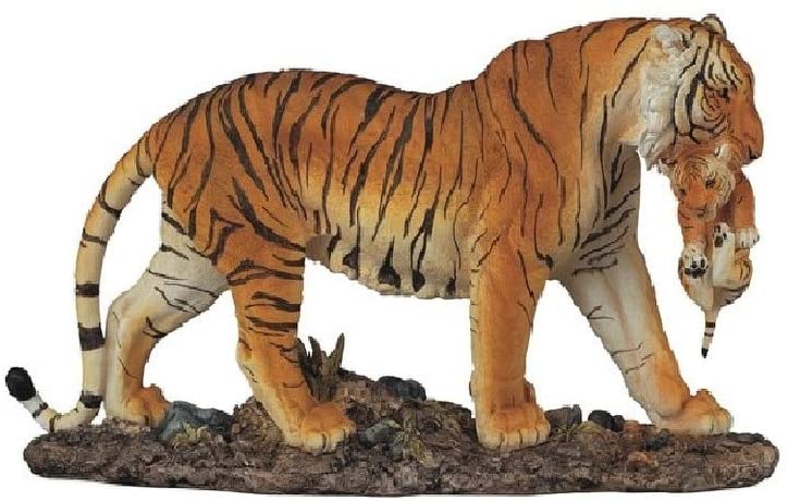 11" w Orange Bengal Tiger Mother Carrying Cub Wild Cat