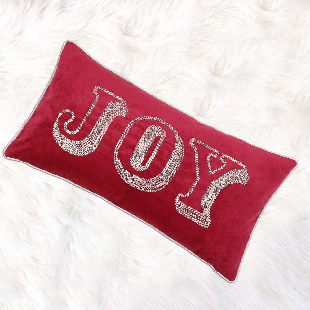 Cozy Christmas Joy Throw Pillow Cover Insert 14"x 27" Red Quotes Sayings Velvet Removable - Diamond Home USA