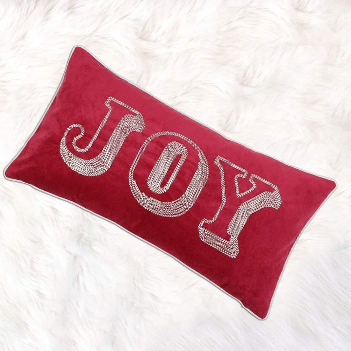 Cozy Christmas Joy Throw Pillow Cover Insert 14"x 27" Red Quotes Sayings Velvet Removable - Diamond Home USA
