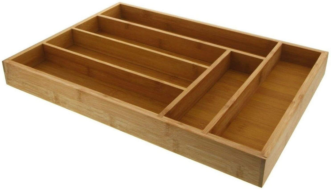 MISC 6 Slot Bamboo Drawer Organizer Silverware Dividers Flatware Tray 17" Brown Casual