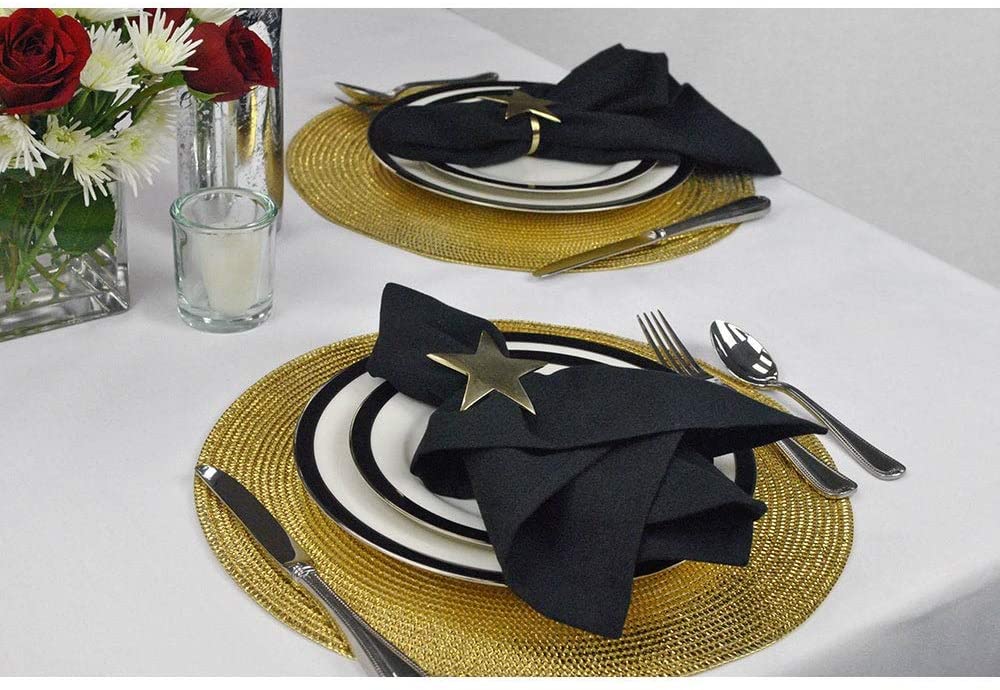 Metallic Gold Round Woven Placemat (Set 6) Modern Contemporary Plastic - Diamond Home USA