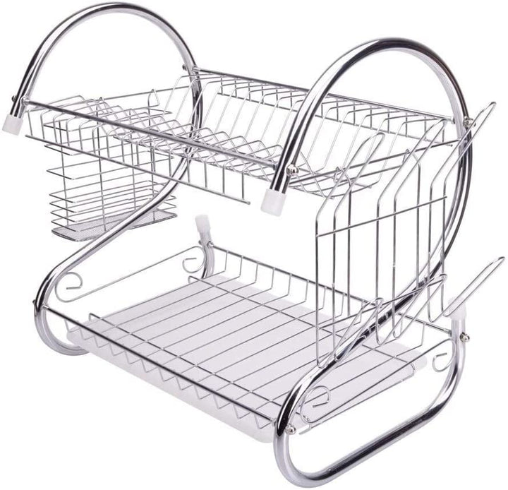 2 Tier Dish Multifunctional S Shaped Dual Layers Silver