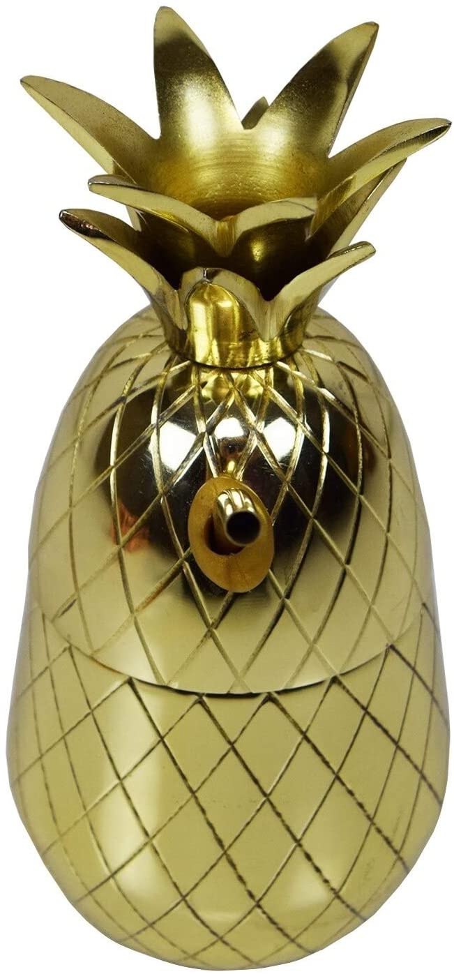 Brass Gold Pineapple Tumbler Shaker Mug Straw Rubber Seal Metal 2 Piece