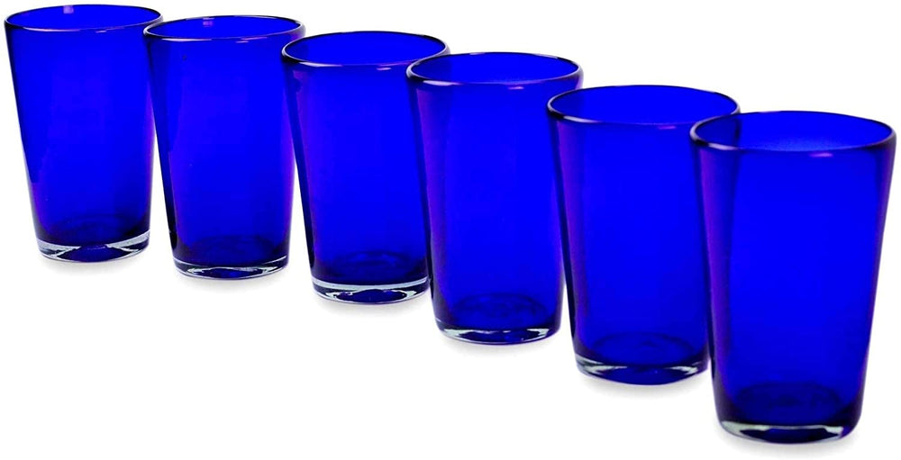 Handmade Blue Angle Glasses Cobalt Angles Drinking (Mexico) Glass - Diamond Home USA