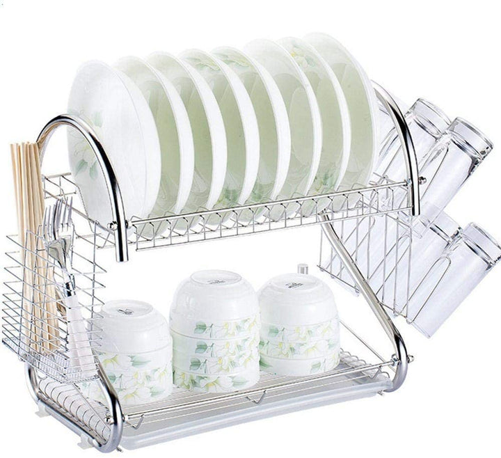 MISC Aluminum Multifunctional S Shaped Dual Layer Bowls/Dishes/Chopsticks/Spoons Shelf Dish Drainer Silver White Finish