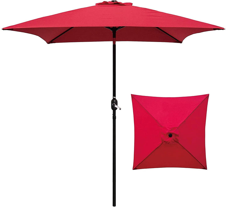 6 5' Square Patio Umbrella Outdoor Table Market Tilt/Crank 4 Ribs (Red) Black Red Nature Metal Polyester Crank Lift Uv Resistant