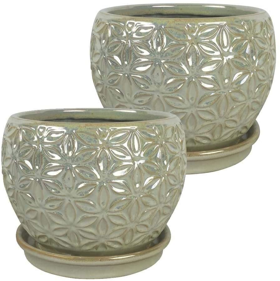 8" Planter Pearl 2 pk Off/White Bohemian Eclectic Round
