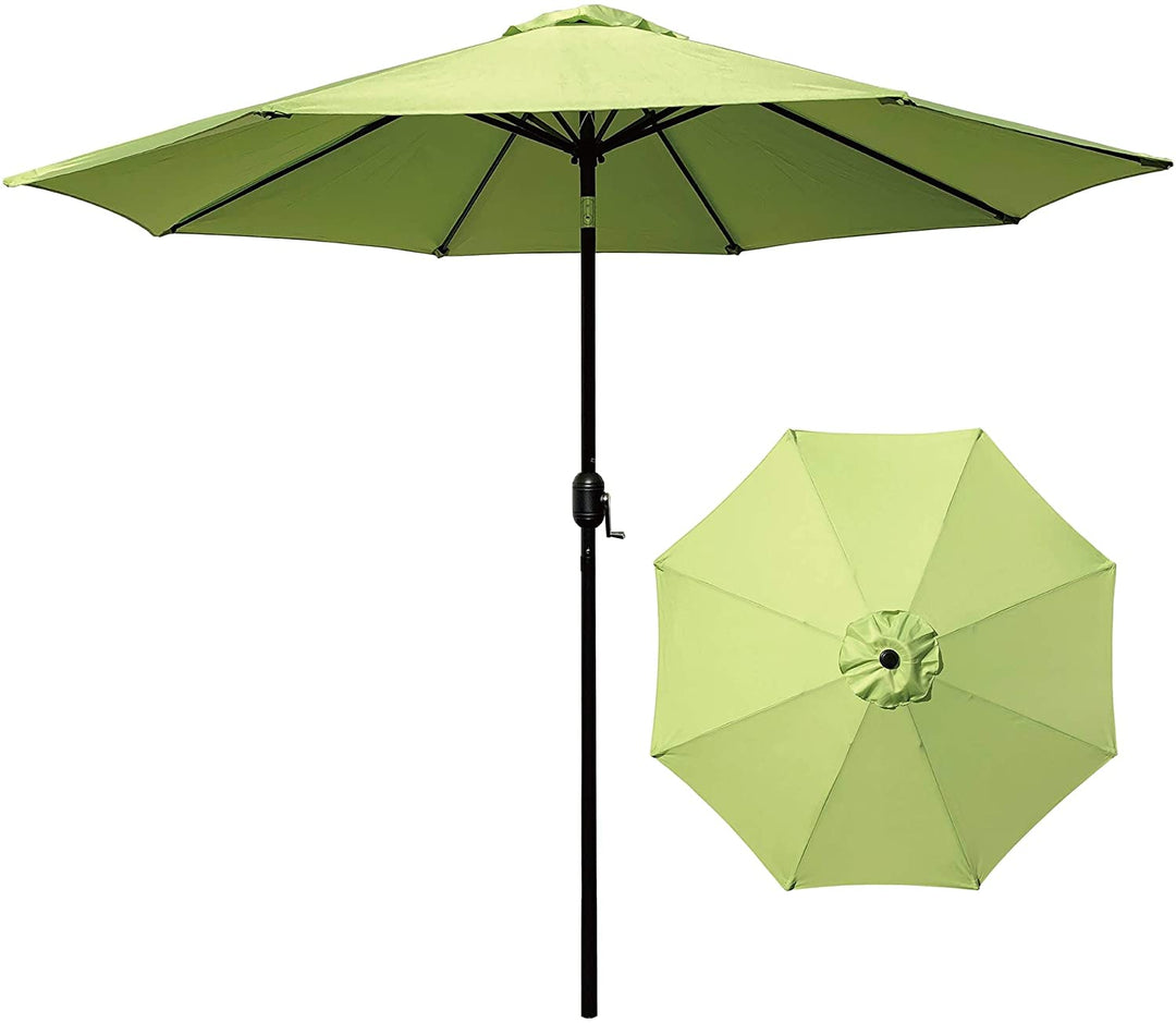 9' Patio Umbrella Outdoor Table 8 Sturdy Ribs (Green) Black Green Nature Beach Market Metal Polyester Crank Lift Uv Resistant