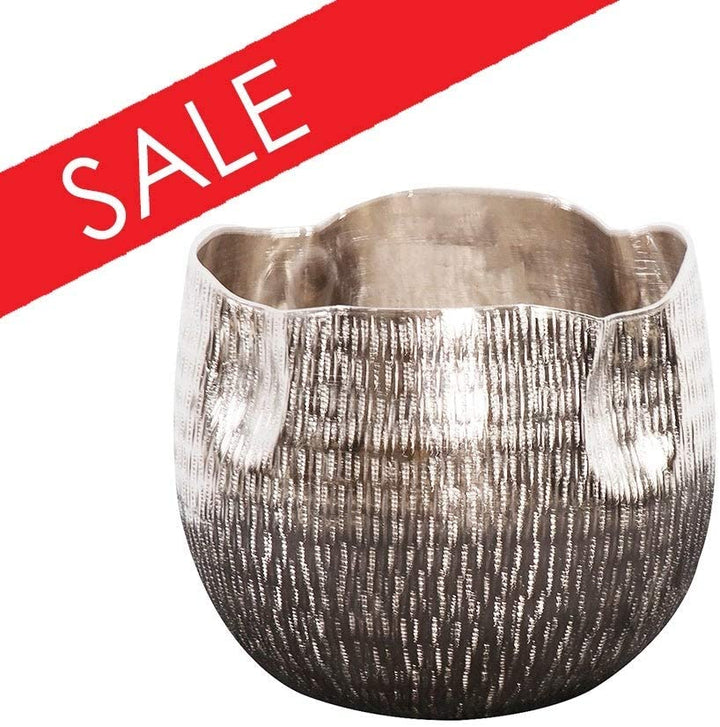 Textured Bright Silver Aluminum Pinch Pot Votive Holder