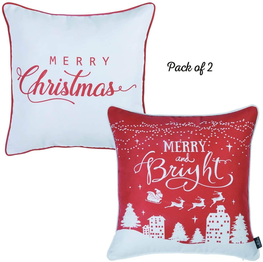 Merry Christmas Throw Pillow Covers Gift 18"x18" (Set 4) Color Floral Modern Contemporary Polyester Set 3 More Removable Cover - Diamond Home USA