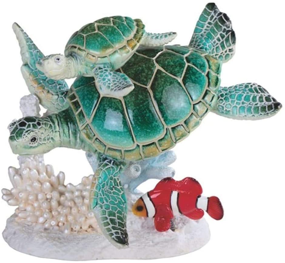 6 5" h Green Sea Turtle Baby Swimming Clownfish Statue