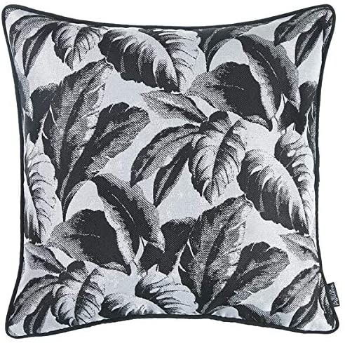 Jacquard Black Leaf Throw Pillow Cover Color Tropical Polyester Removable - Diamond Home USA