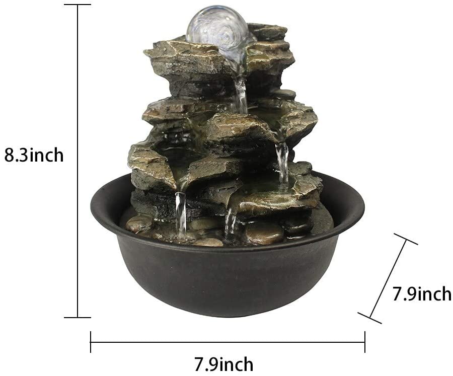 8 3 inch H 4 Tier Cascading Rock Falls Tabletop Water Fountain W/Light Grey Polyresin Lighted Pump Included - Diamond Home USA