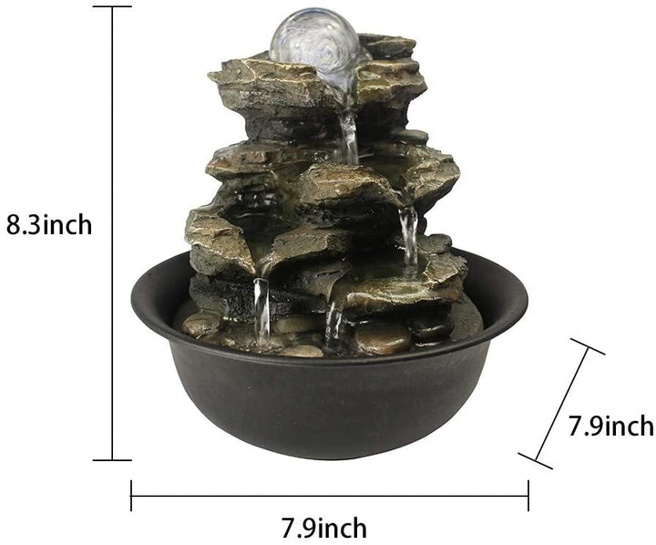8 3 inch H 4 Tier Cascading Rock Falls Tabletop Water Fountain W/Light Grey Polyresin Lighted Pump Included - Diamond Home USA