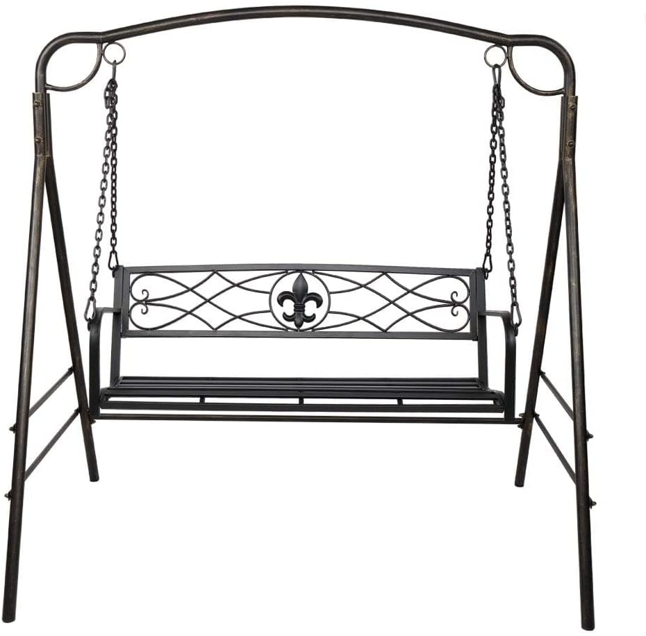 51" Flat Tube Double Swing Chair Thick Back Line Black Western Iron Weather Resistant - Diamond Home USA