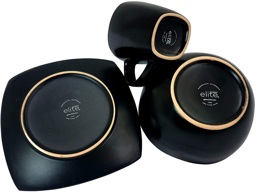 Downtown 16 Piece Stoneware Dinnerware Set Soft Square Blue Solid Casual Microwave Safe - Diamond Home USA