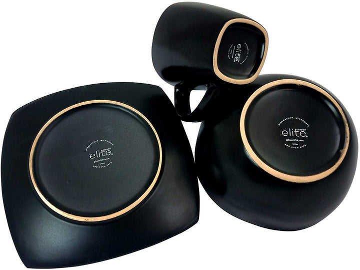 Downtown 16 Piece Stoneware Dinnerware Set Soft Square Blue Solid Casual Microwave Safe - Diamond Home USA