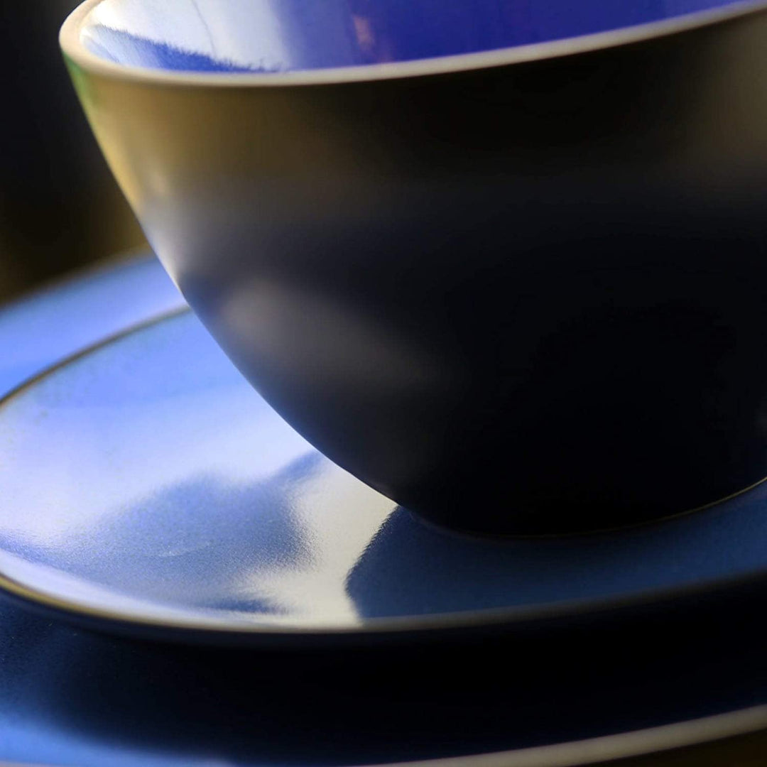 Downtown Round 16pc Dinnerware Set Blue Solid Casual Stoneware 16 Piece Microwave Safe - Diamond Home USA