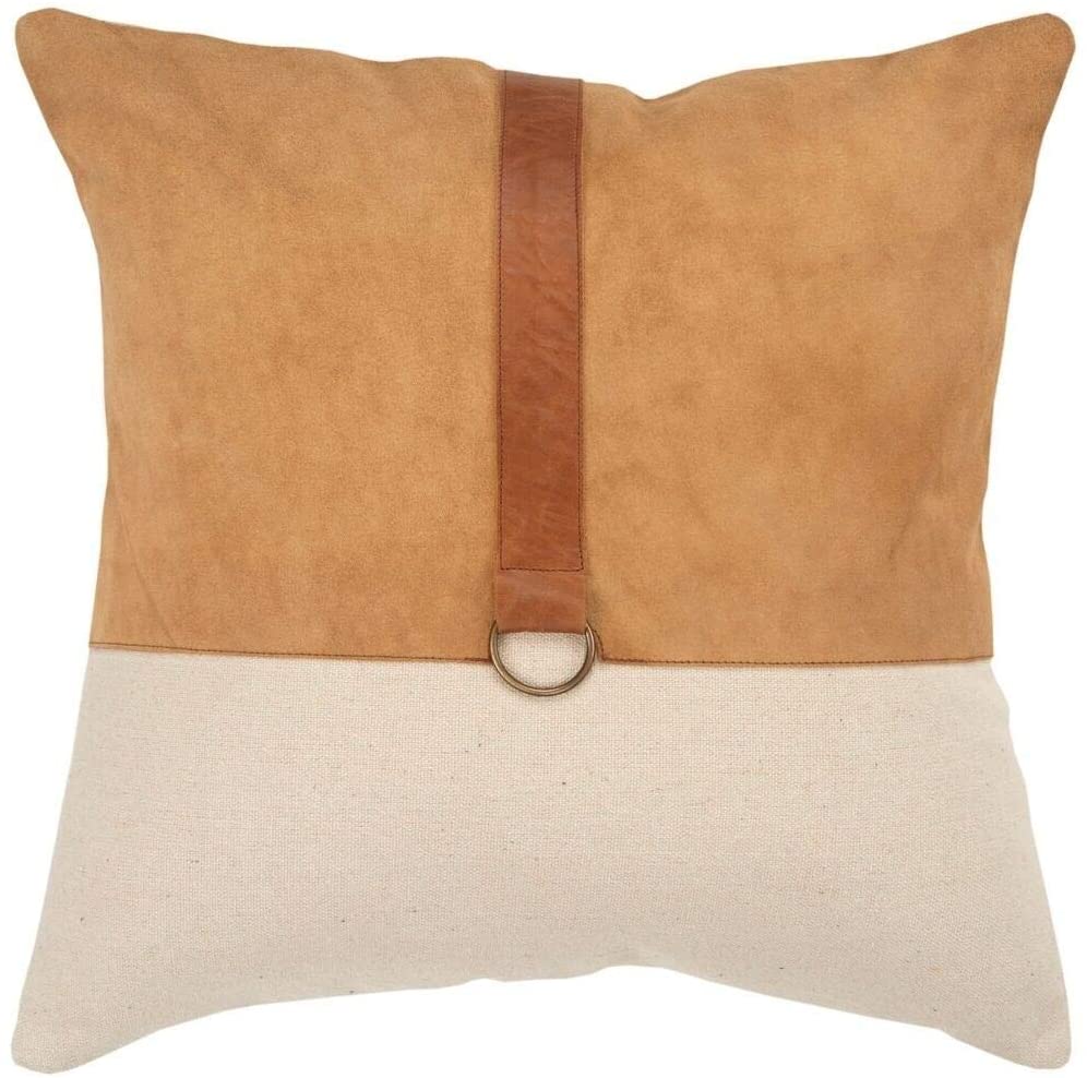 Color Block Natural/Camel Decorative Down Filler Pillow