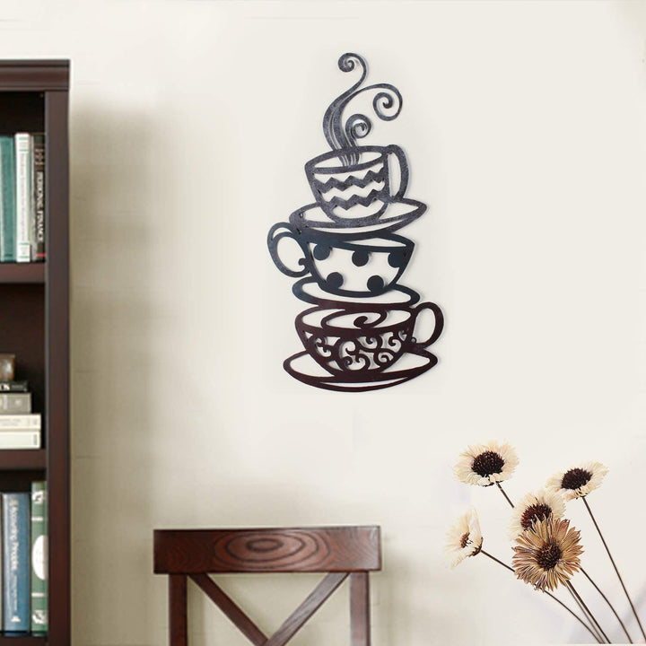 Iron Coffee Tea Cups Wall Ornament Brown Modern Contemporary