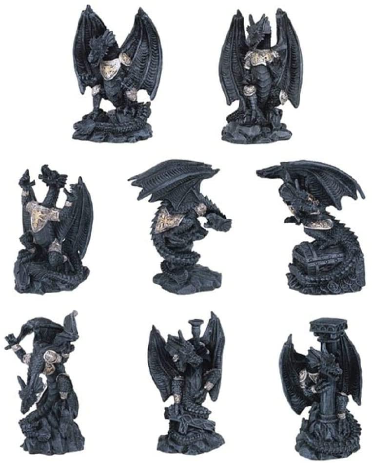 8 Piece Medieval Mini Black Dragons 3" h Fantasy