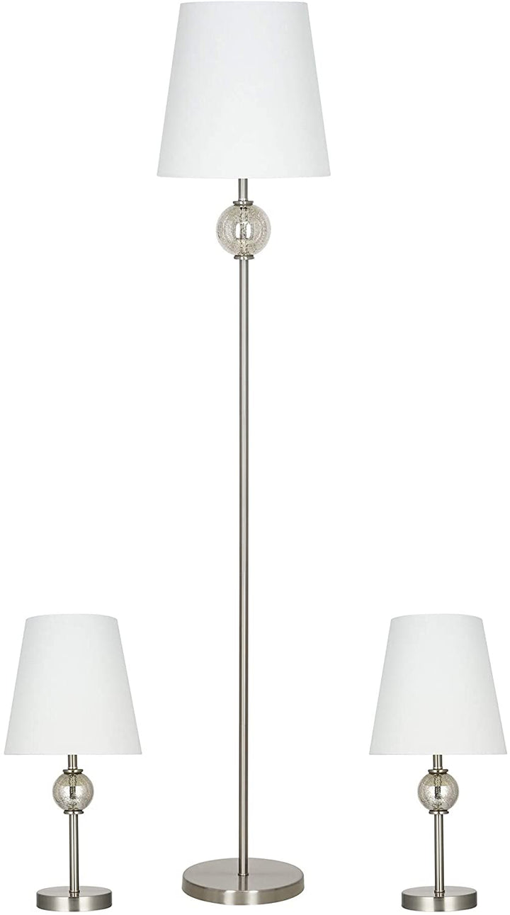 3 Piece Table Floor Lamp Combo Glass 58" Silver Transitional