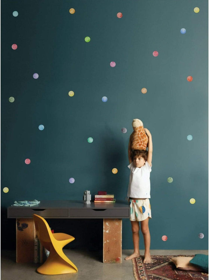 MISC 63 Pieces 3" Watercolor Little Circles Polka Dots Wall Sticker Set Green Children's Art Removable