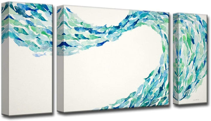by Jr 3 Piece Wrapped Canvas Wall Art Set Blue Green White Modern Contemporary Nautical Coastal Specialty Wood Handmade Includes Hardware - Diamond Home USA