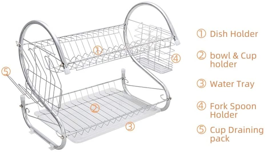 Multifunctional S Shaped Dual Layers Collection Shelf Dish White Plastic Finish - Diamond Home USA