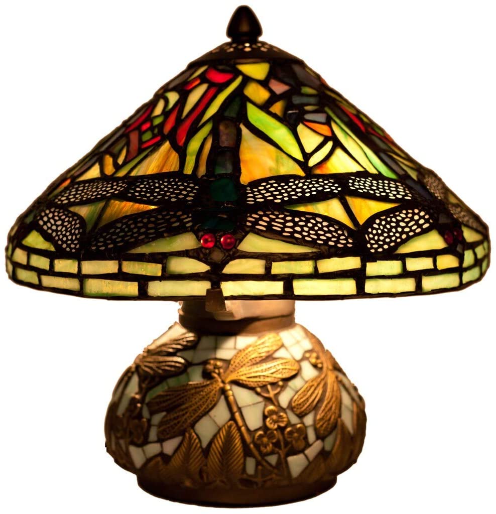 Orange Tile Table Lamp Mini 10" Desk Lamp Antique Yellow Reading Light Accent Glass Bedroom Living Room Metal