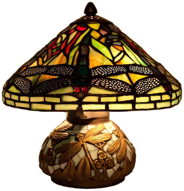 Orange Tile Table Lamp Mini 10" Desk Lamp Antique Yellow Reading Light Accent Glass Bedroom Living Room Metal