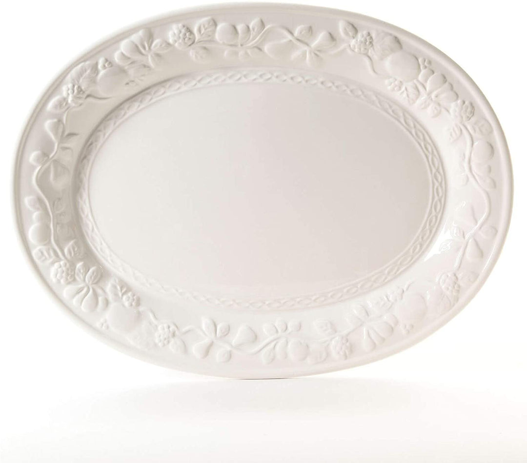 18 75 Inch Oval Platter White Country Casual Stoneware 1 Piece Dishwasher Safe - Diamond Home USA