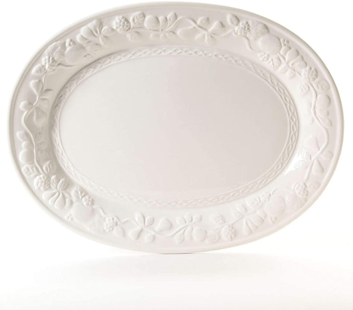 18 75 Inch Oval Platter White Country Casual Stoneware 1 Piece Dishwasher Safe - Diamond Home USA