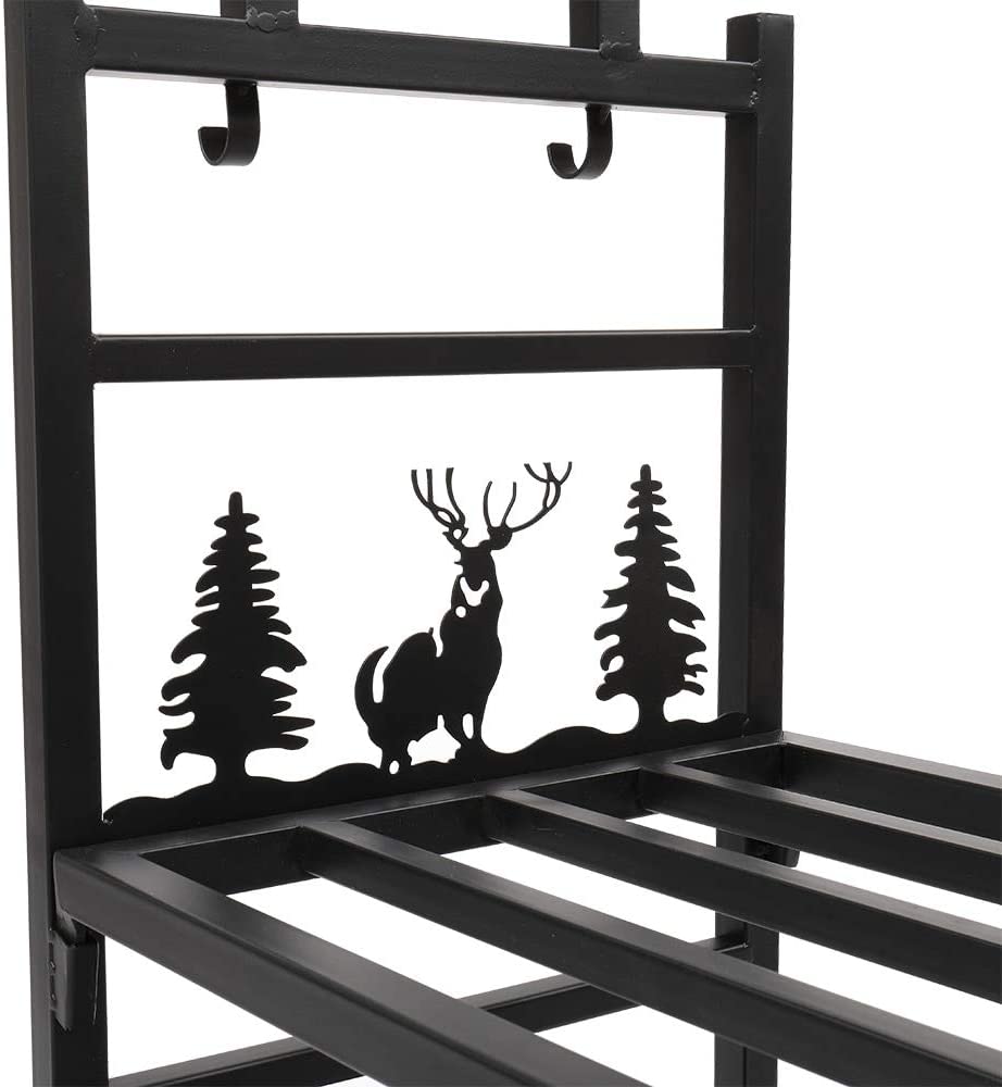 Double Layer Firewood Holder Animal Pattern Tools Black Iron - Diamond Home USA