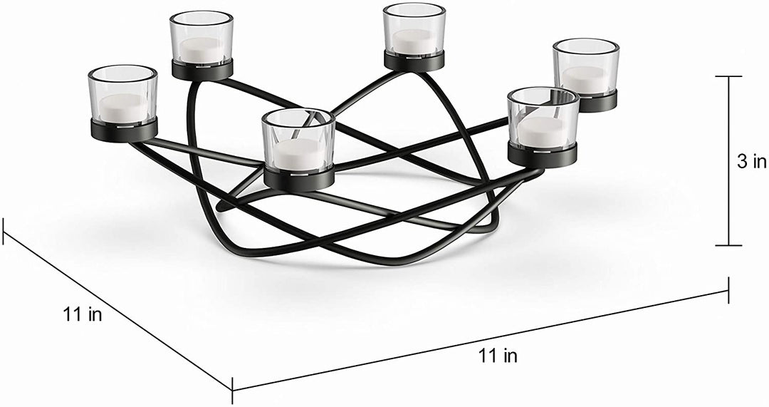 Round Waves Black Wrought Iron Candleholder/Centerpiece Modern Contemporary - Diamond Home USA