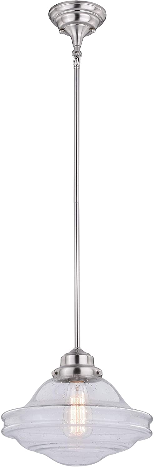 1 Light Satin Nickel Farmhouse Schoolhouse Pendant Clear