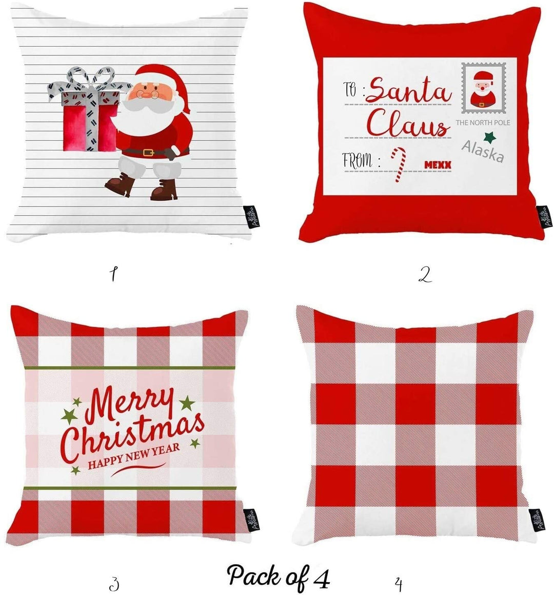 Merry Christmas Set 4 Throw Pillow Covers Gift 18"x18" Color Floral Modern Contemporary Polyester Three More Pillows Removable Cover - Diamond Home USA