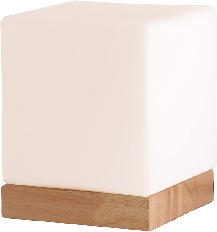 Works Table Lamp Square Thick Glass Shade Solid Wooden Round