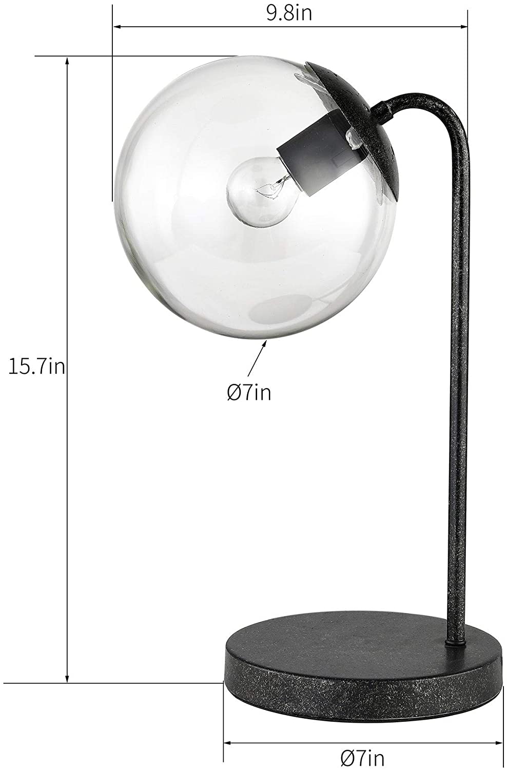 Aged Silver Glass Sphere Table Lamp (Includes Edison Bulb) Grey Industrial Modern Contemporary Bulbs Included Dimmable - Diamond Home USA