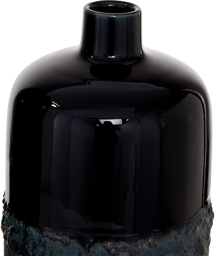 Round Black Glazed Ceramic Vase Grey Dipped Textured Body Set 2 15" 20" 8 X 19 Rustic - Diamond Home USA
