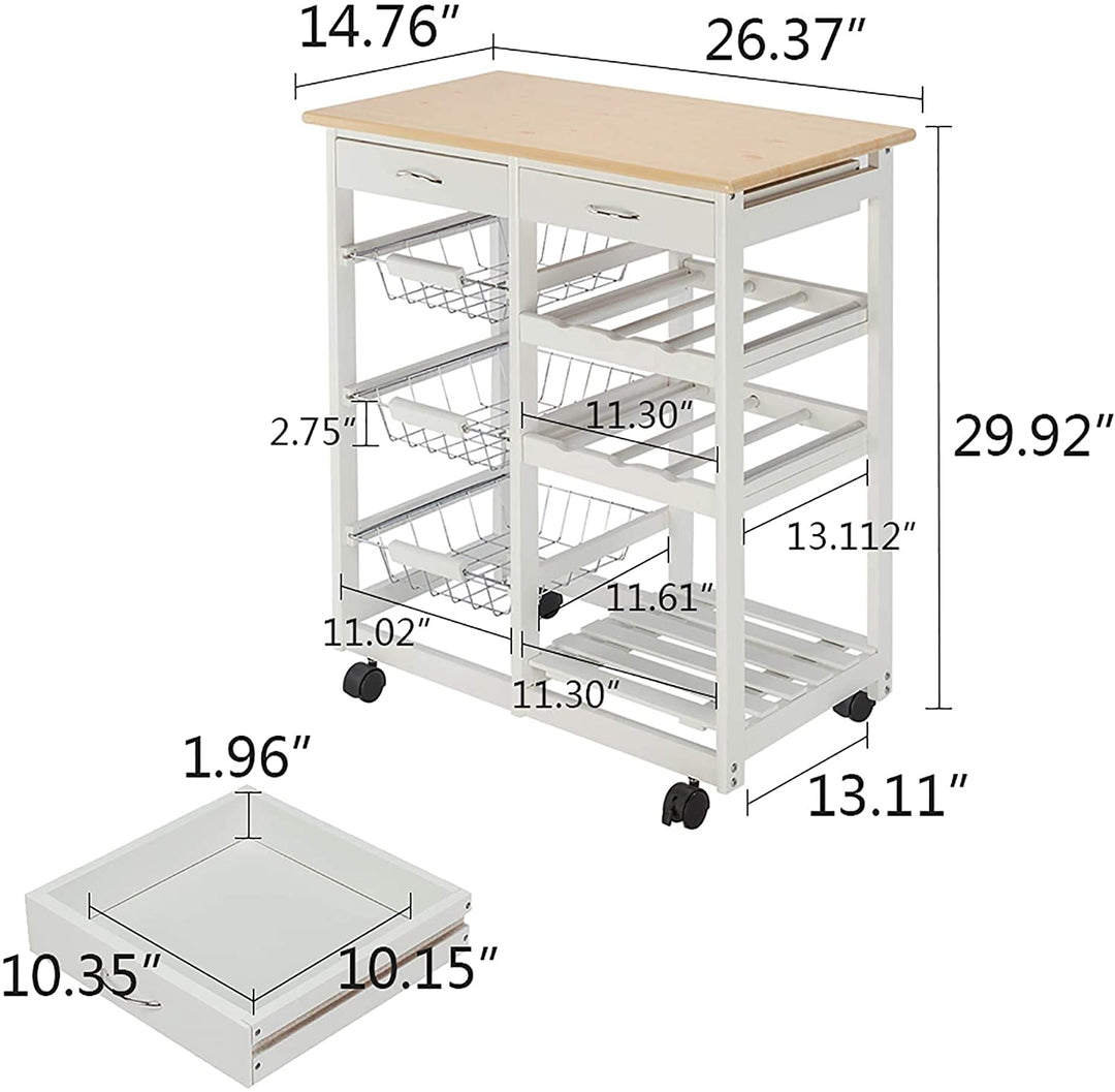 Moveable Utility Kitchen Cart Bar Two Drawers White Modern Contemporary Wood - Diamond Home USA