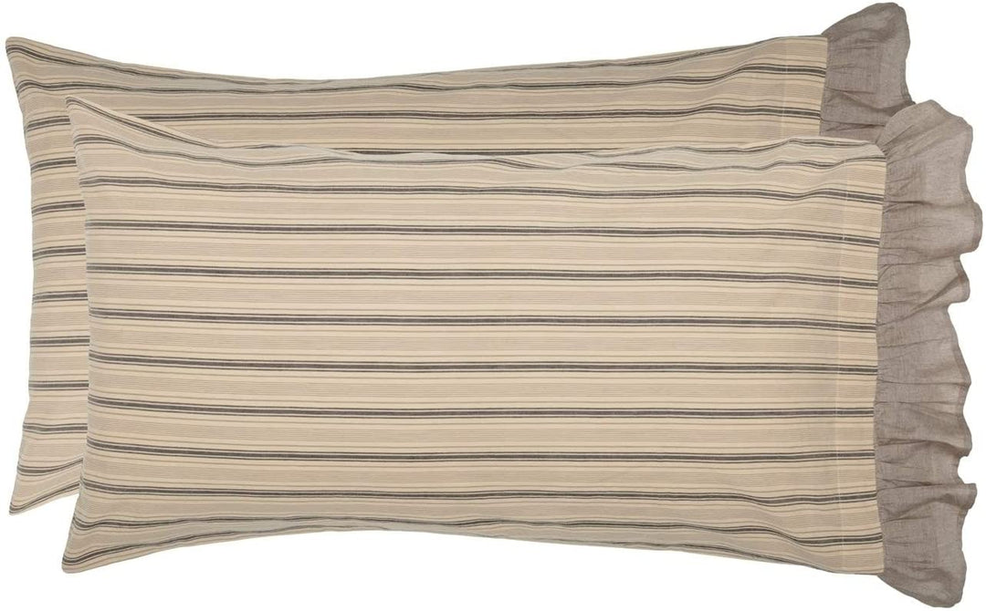 Mill Charcoal King Pillow Case Set 2 Grey White Striped Farmhouse Cotton
